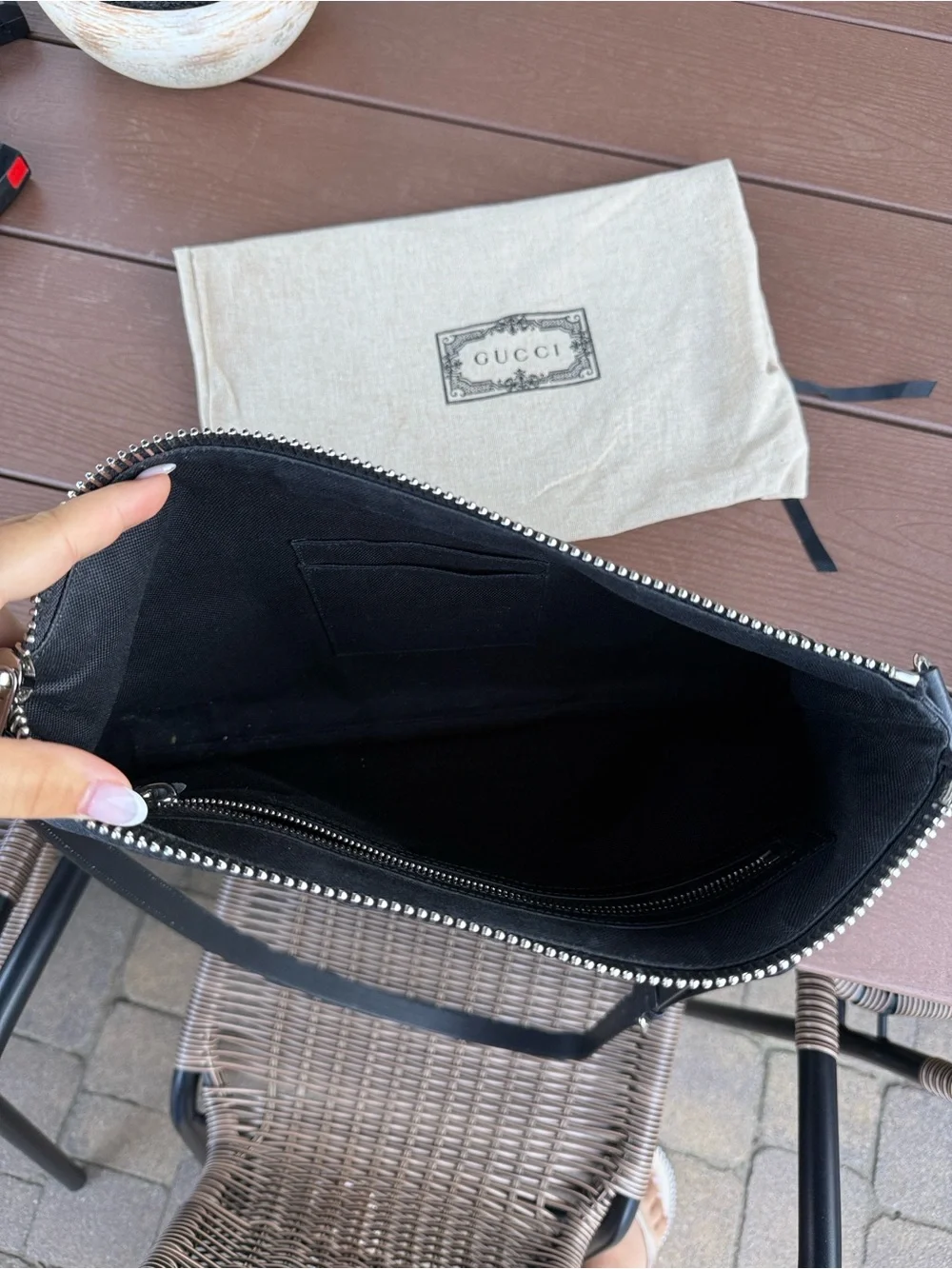 Gucci Black GG Supreme Crossbody with Red and Navy Web Stripe